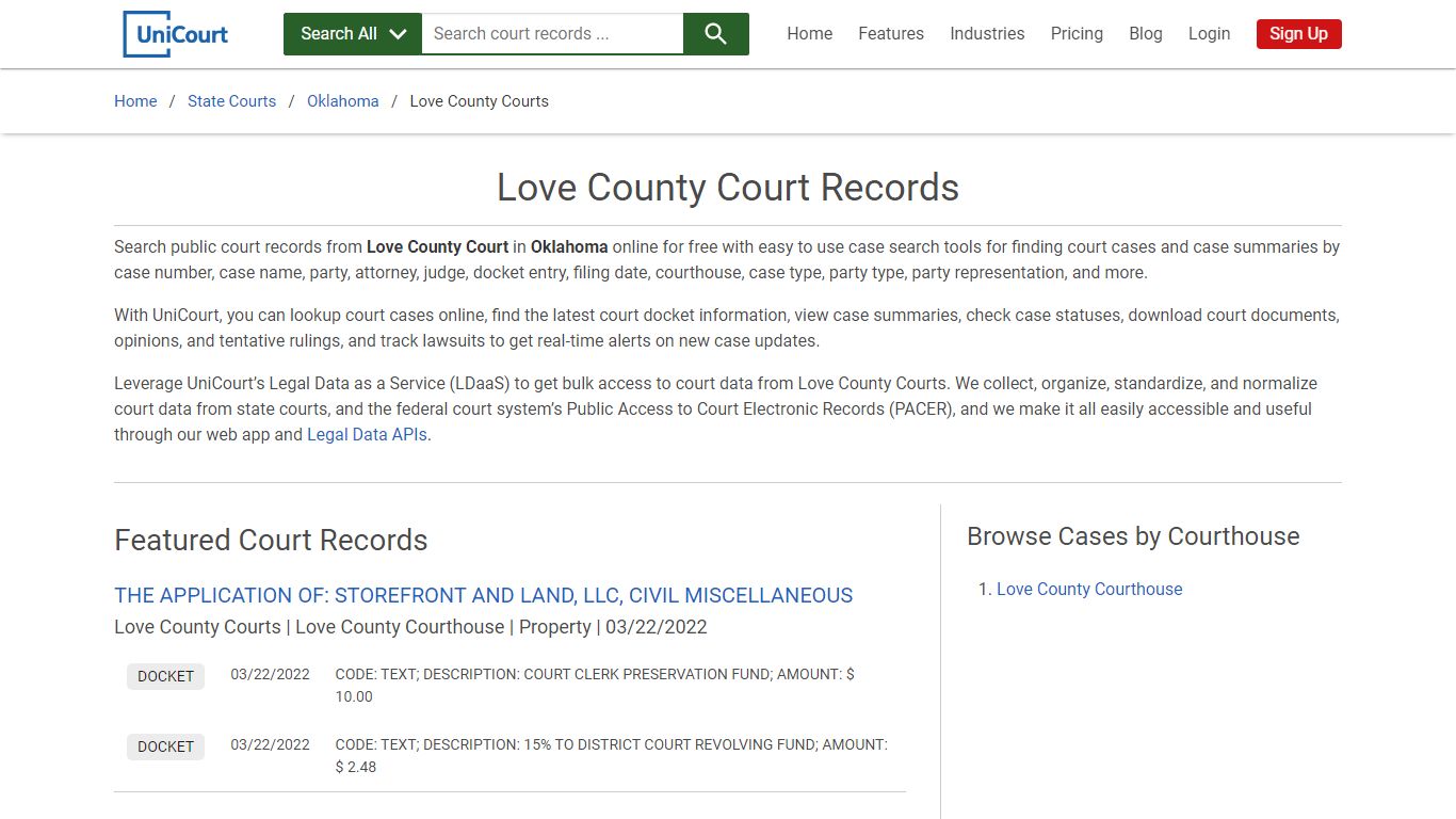 Love County Court Records | Oklahoma | UniCourt