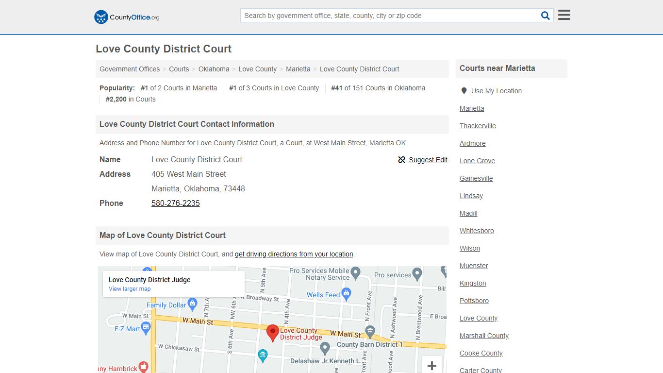 Love County District Court - Marietta, OK (Address and Phone)